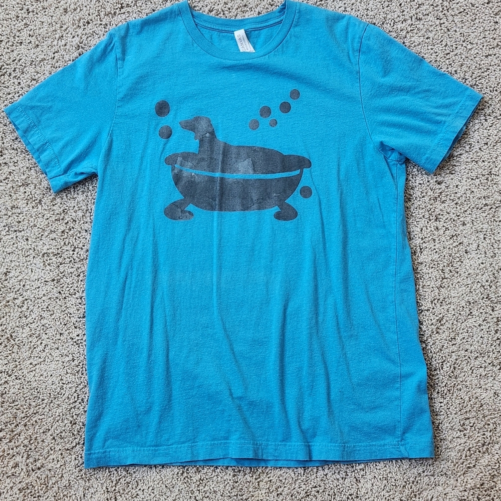 Dachshund In A Bathtub Classic T-Shirt Teal Color Men's Fit Size L